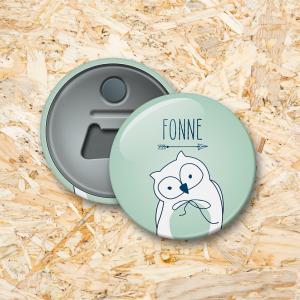 Uiltje jongen Button flesopener 56 mm