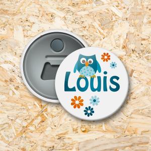 Uiltje op tak Button flesopener 56 mm